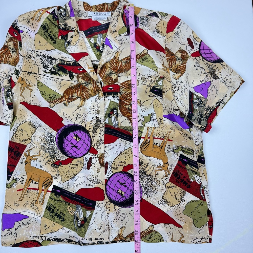 Ciaosport Retro Vintage Button Down Silk Top Women's Size 14 - Picture 9 of 9